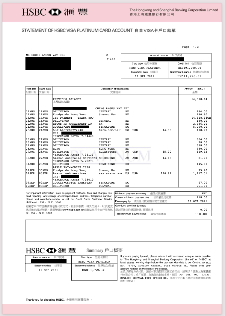 HSBC HK Credit Card Statement Review Bank Statement Converter Blog